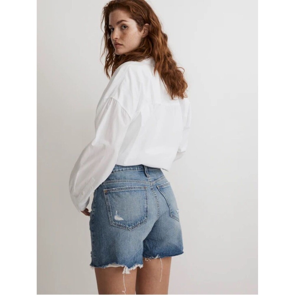 Madewell Relaxed Mid-Length Denim Shorts in Brockport Wash: Ripped Edition